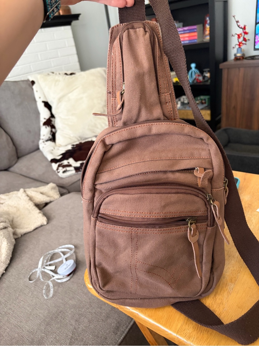 Brown Canvas Sling Bag Casual Everyday Carry